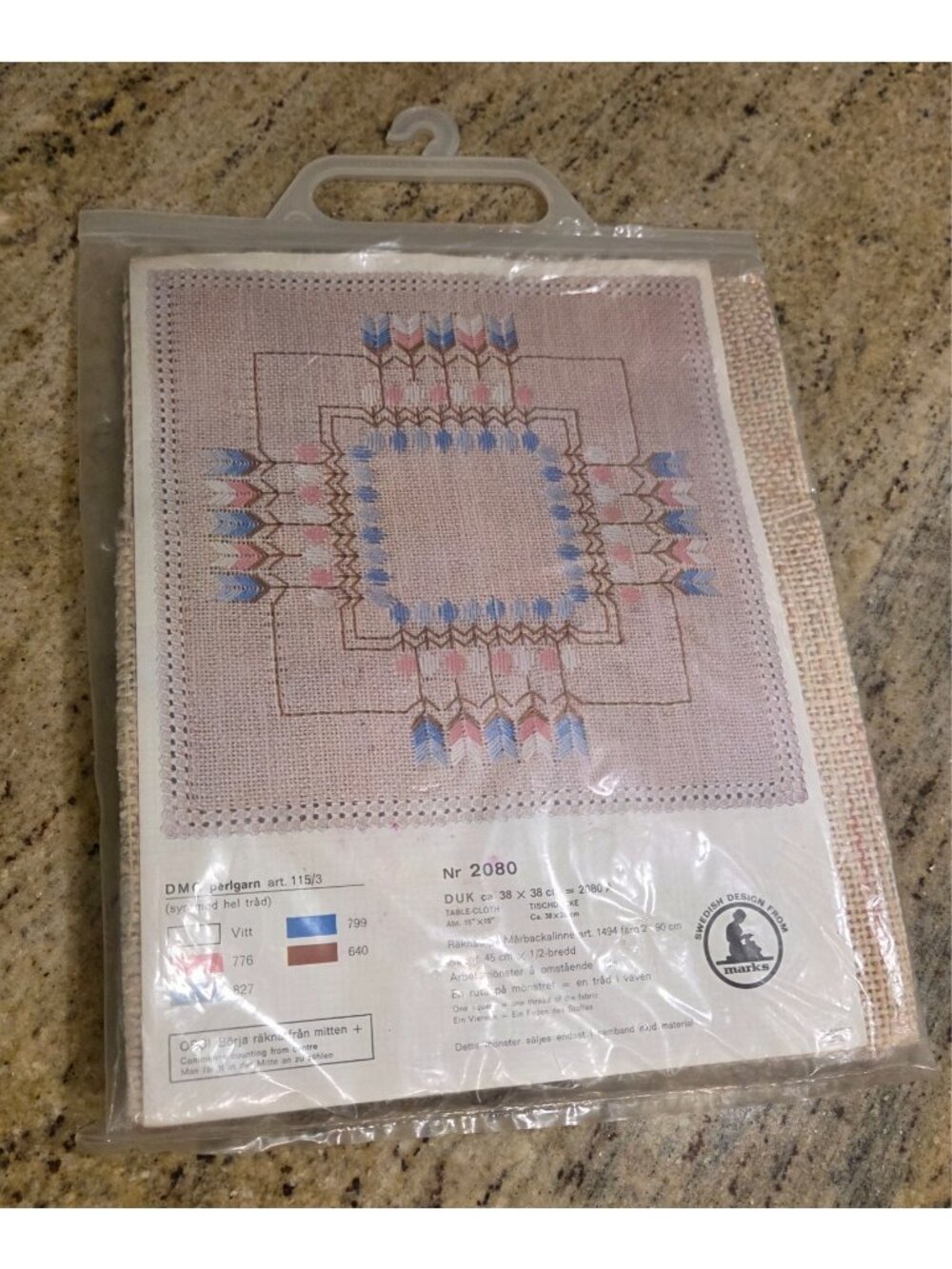 Vtg Sweden Needlepoint 15x15" Tablecloth Wall Hanging Folk Art Arrows Southwest